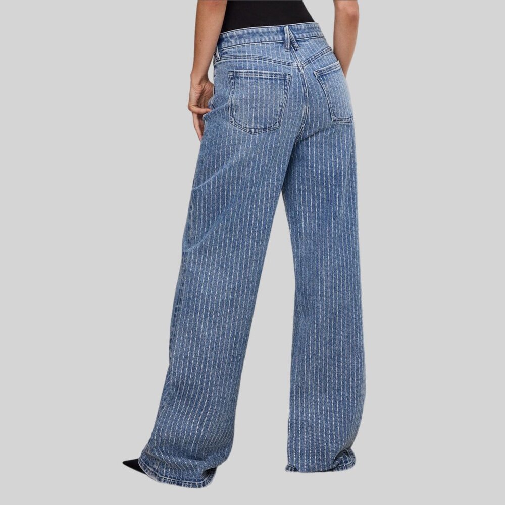 Good American Blue Pinstripe Wide-Leg Jeans - Picture 3 of 4
